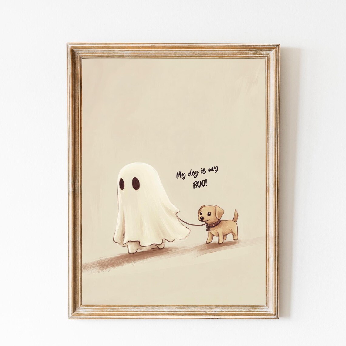 My Dog Is My Boo Cute Ghost Walking A Puppy Dog Halloween Poster
