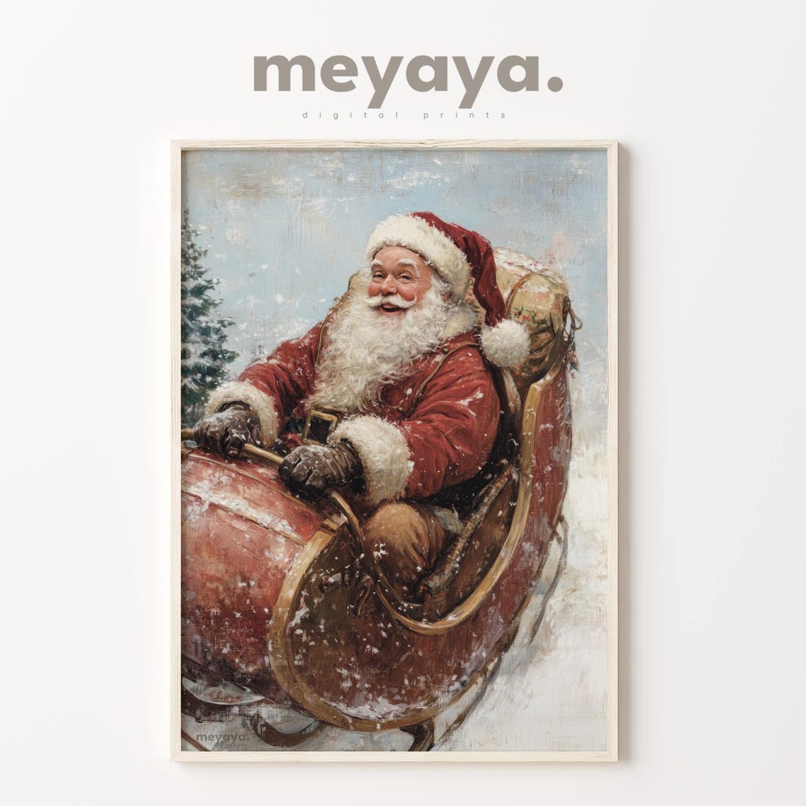 Santa Claus Sleigh Ride Snowy Winter Vintage Christmas Poster - Image 5