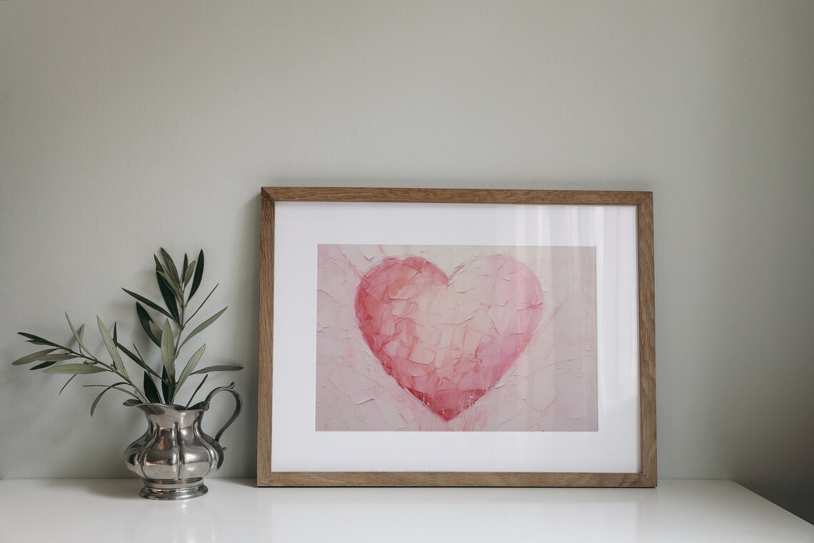 Vintage Pink Heart Art Print, Valentine Love Decor - Image 2