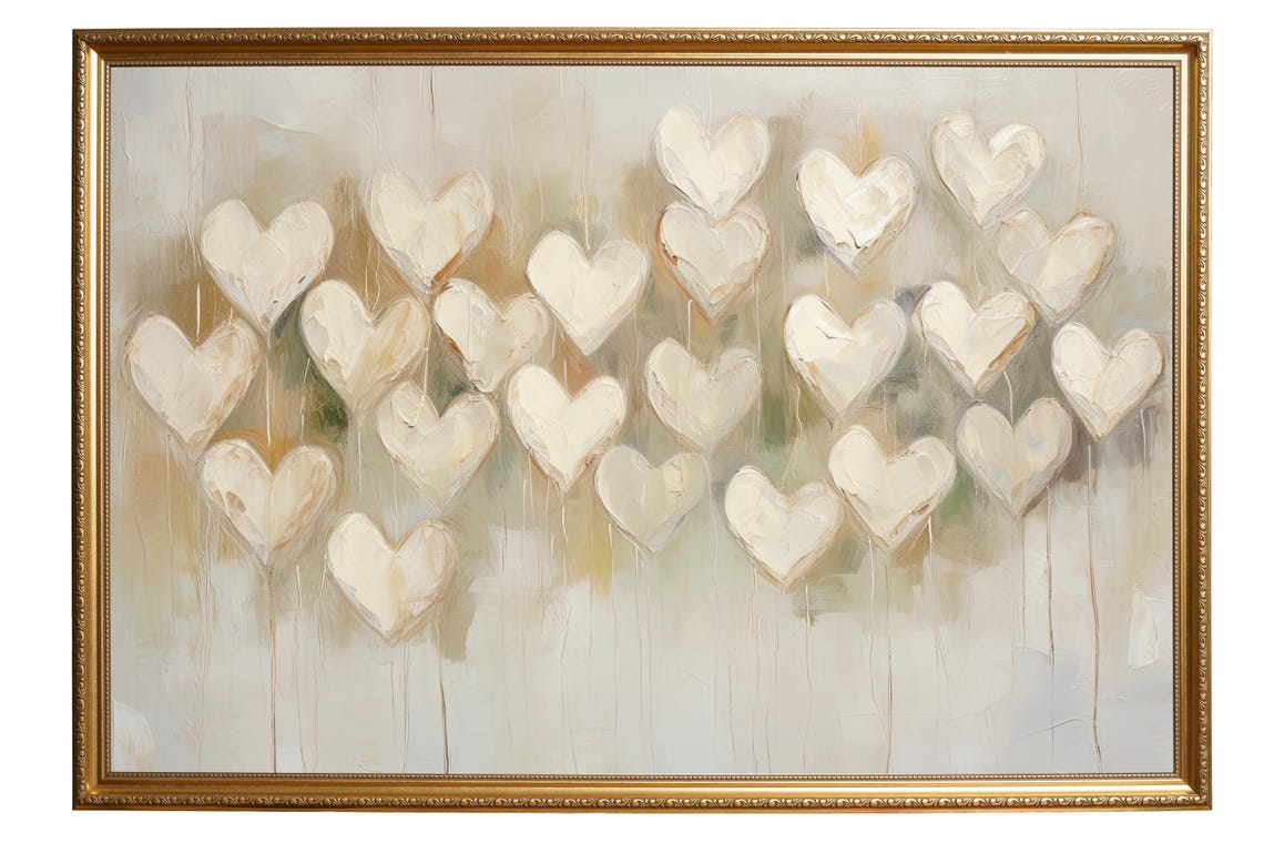 Cream Hearts Grid Textured Neutral Impasto Valentine Art Poster - Image 5