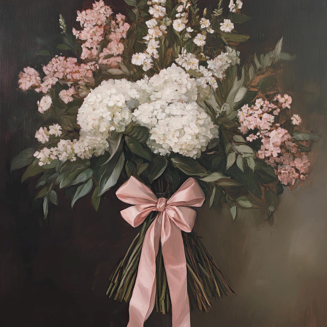 Pink Bow Flower Bouquet Dark Academia Vintage Romantic Wall Print - Image 6
