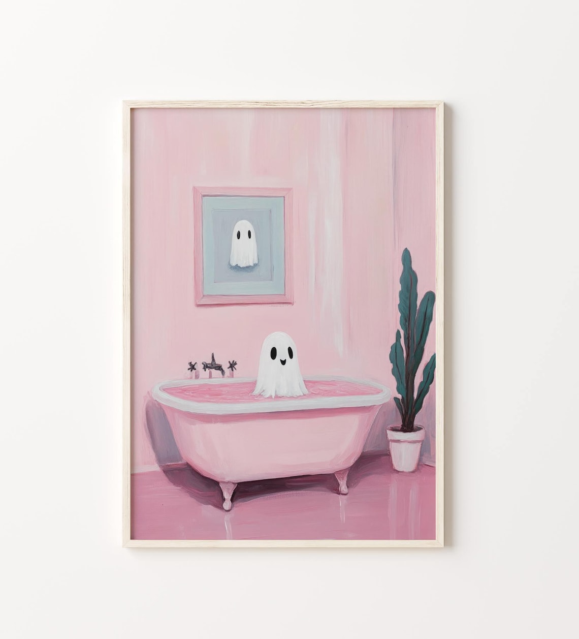 Cute Ghost In Bath Pink Halloween Art Print - Image 5