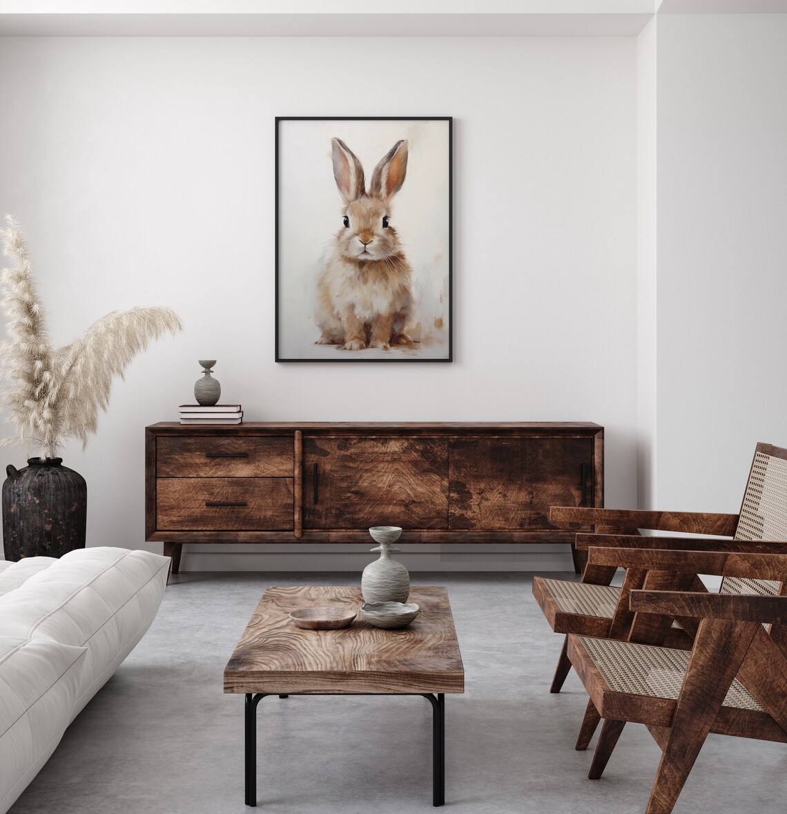 Cute Baby Bunny Portrait Watercolor On Cream Background Nursery Poster - Image 2