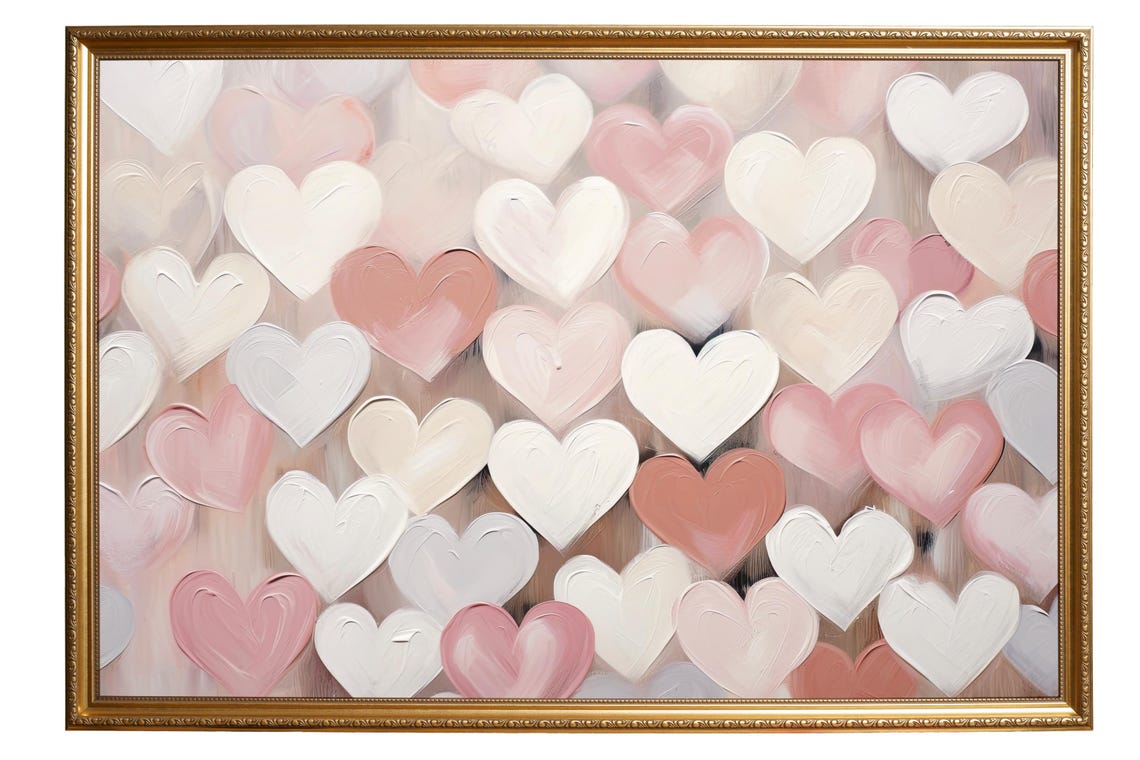 Blush Pink White Hearts Textured Romantic Valentines Wall Print - Image 5