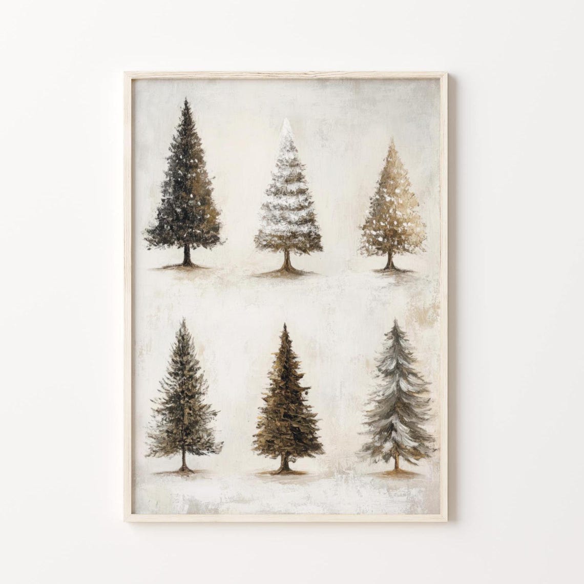 Six Pine Trees Neutral Winter Vintage Christmas Holiday Forest Poster - Image 2