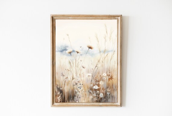Spring Wildflower Meadow Daisies Tall Grass Soft Neutral Poster