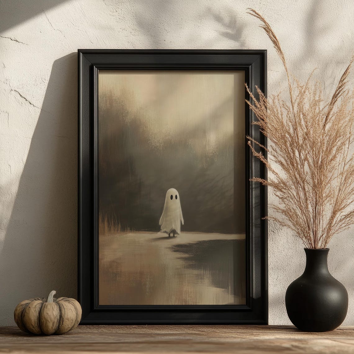 Lonely Ghost on a Misty Path Moody Dark Painting Art Wall Poster - Image 2