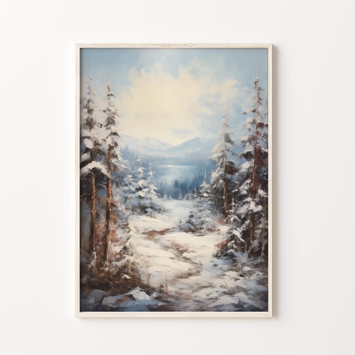 Snowy Pine Forest Winter Mountain Lake Vintage Landscape Poster - Image 4