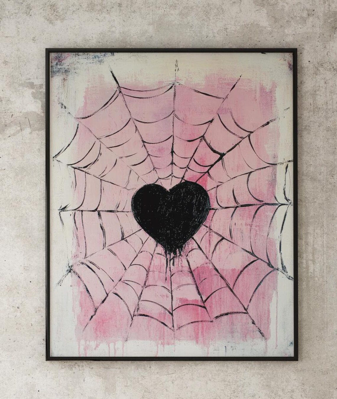 Pink Spiderweb Painting With A Black Heart Center Spooky Poster - Image 4