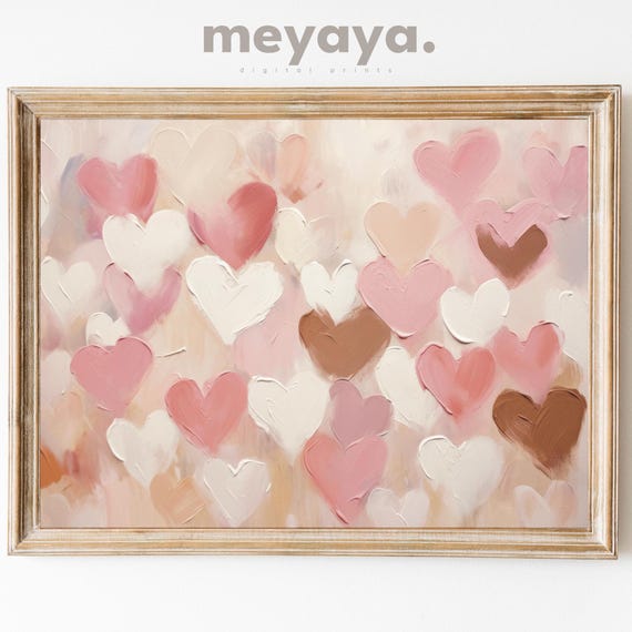 Vintage Valentines Wall Art Pink Heart Painting Love Heart Print Moody Valentine Decor Girly Preppy Heart Art Print Instant Download