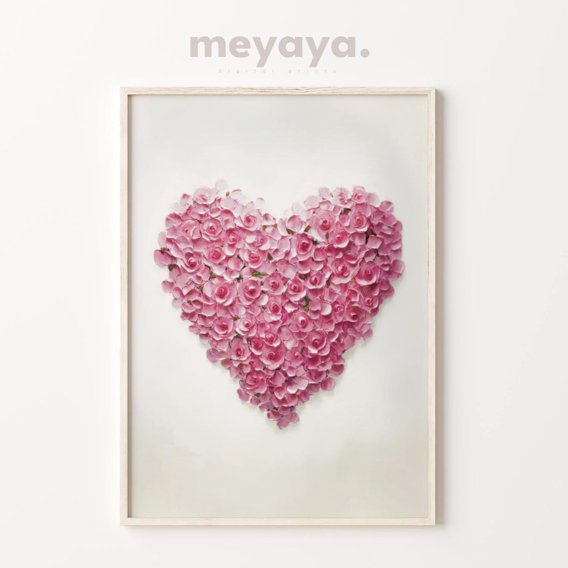 Pink Rose Heart Shape Flower Arrangement Romantic Wall Print - Image 2