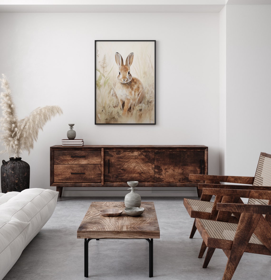 Brown Bunny In Tall Grass Soft Neutral Vintage Spring Poster - Image 2