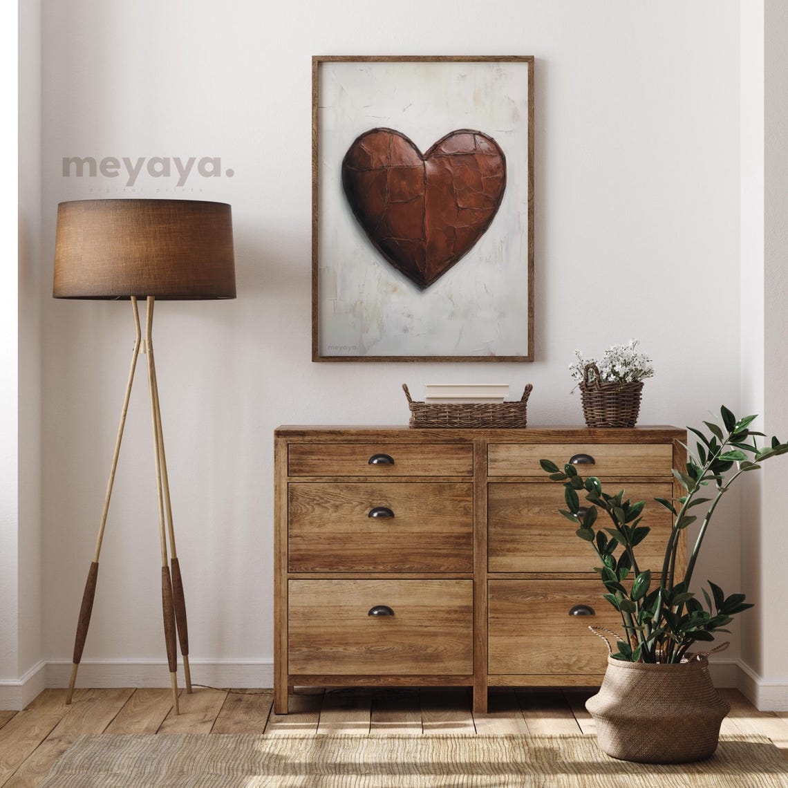Brown Leather Heart Rustic Vintage Romantic Country Wall Print - Image 2