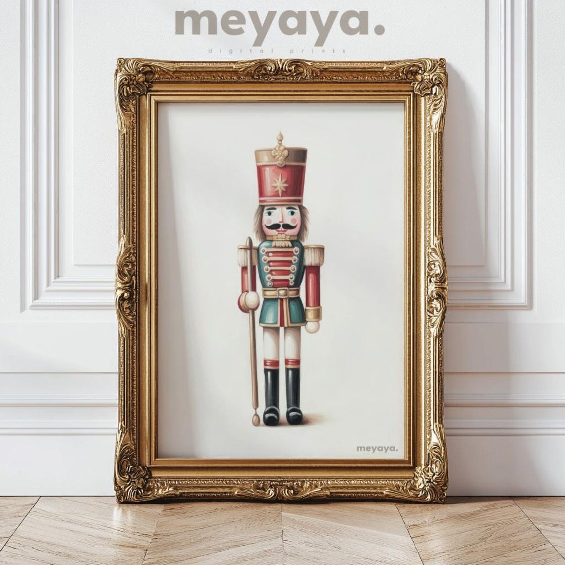 Nutcracker Toy Star Crown Teal Uniform Minimalist Christmas Poster - Image 2
