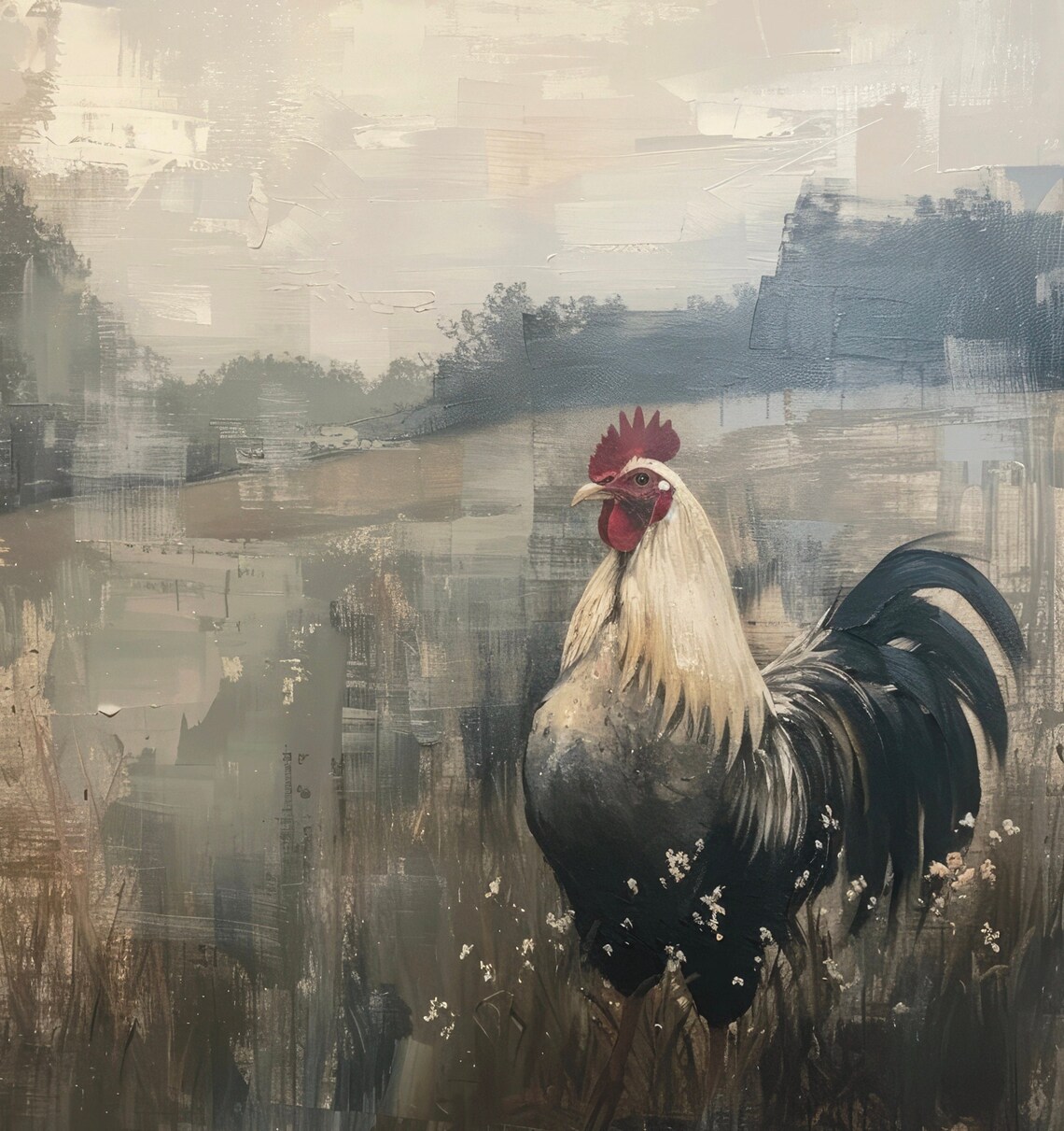 Vintage Rooster Painting, Rustic Kitchen Wall Art - Image 6