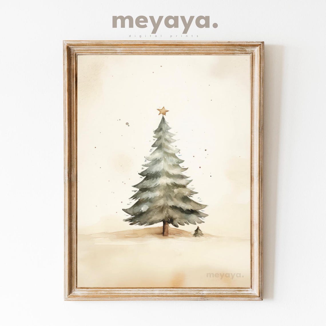 Simple Minimalist Watercolor Christmas Tree With Star Nursery Poster