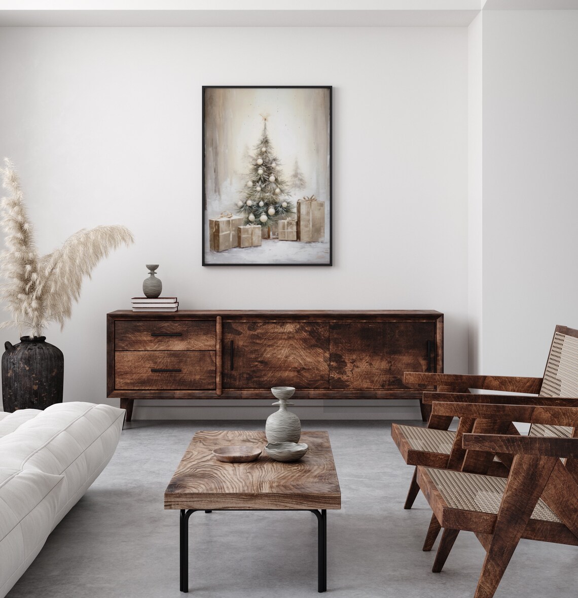 Christmas Tree Oil Painting Rustic Wall Art Print - Image 5
