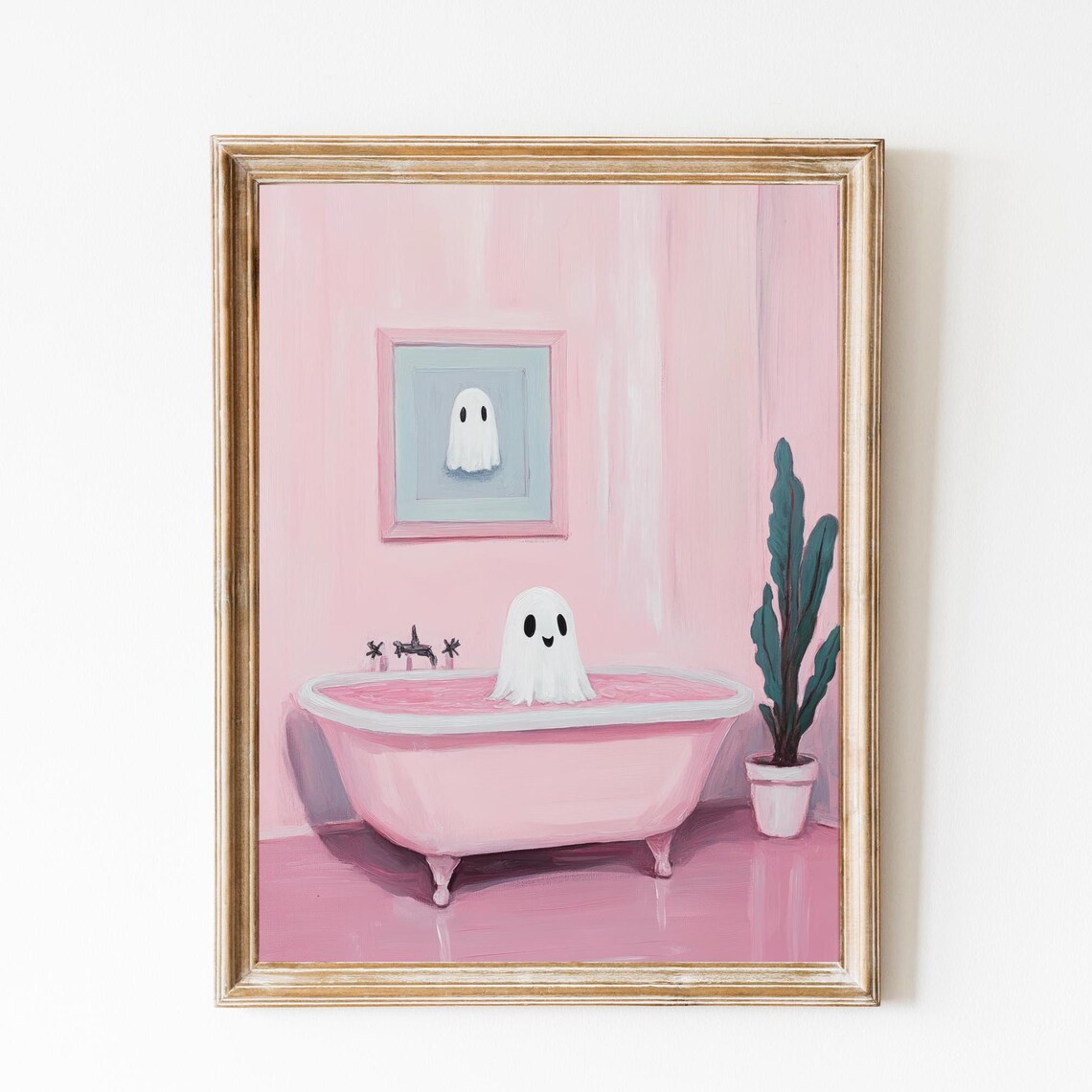 Cute Ghost In Bath Pink Halloween Art Print