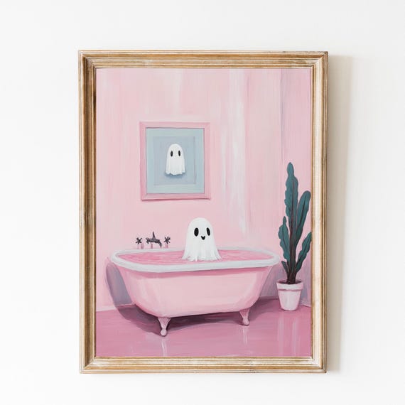 Cute Ghost In Bath Pink Halloween Art Print
