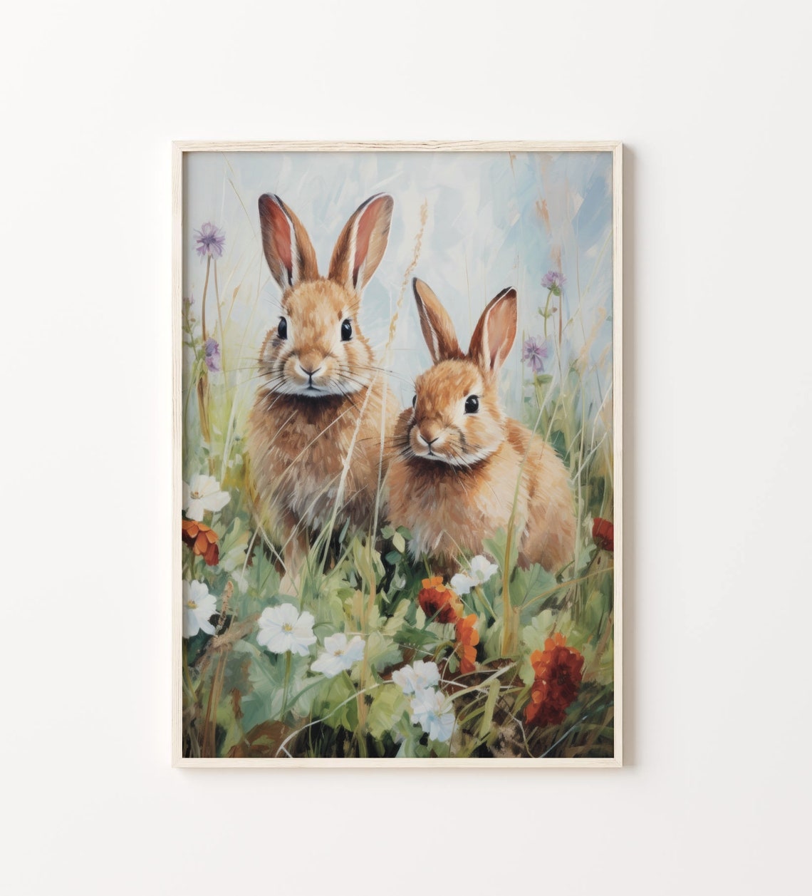 Two Baby Bunnies Wildflowers Spring Garden Vintage Easter Poster - Image 4