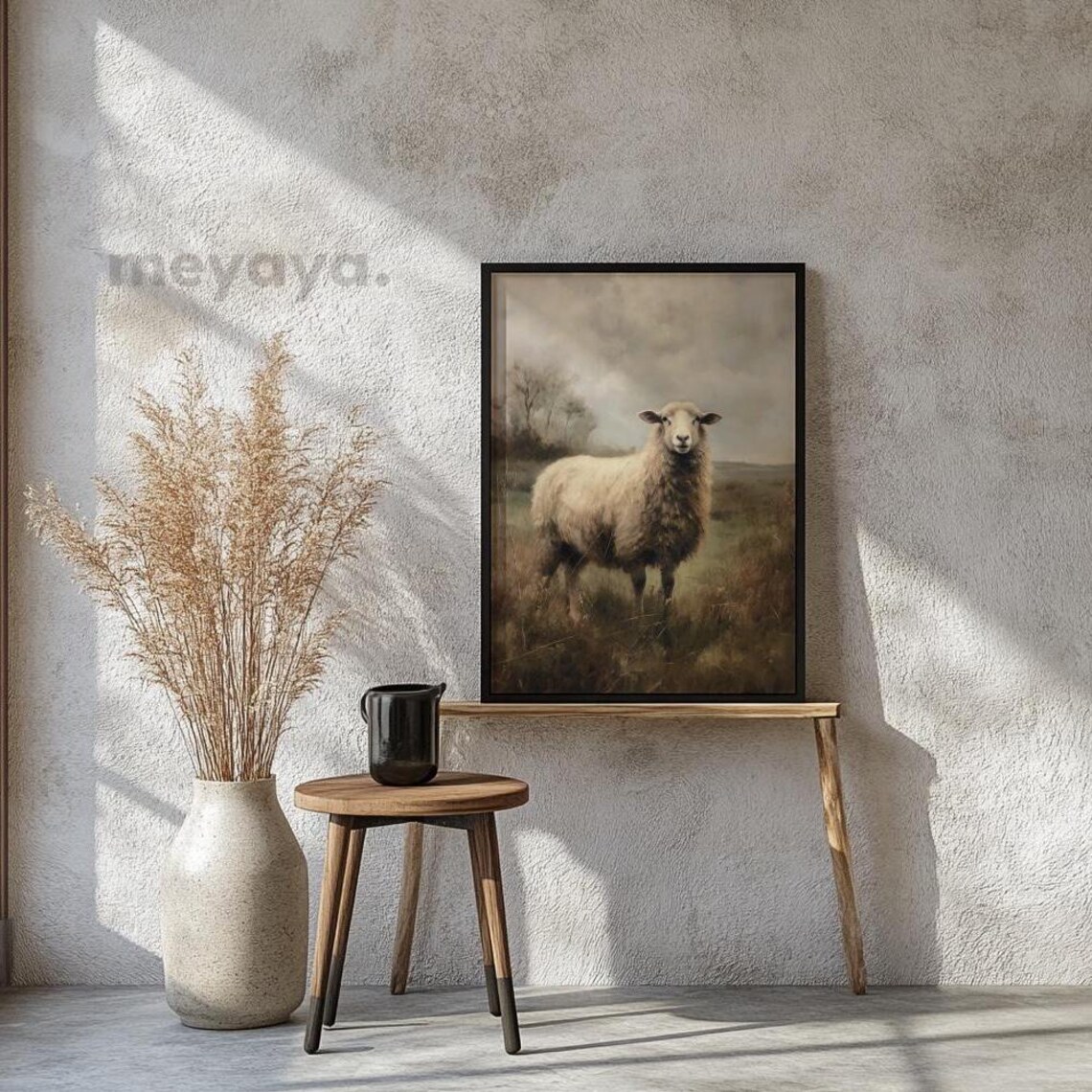 Vintage Sheep Oil Painting, Farmhouse Landscape Art - Image 2