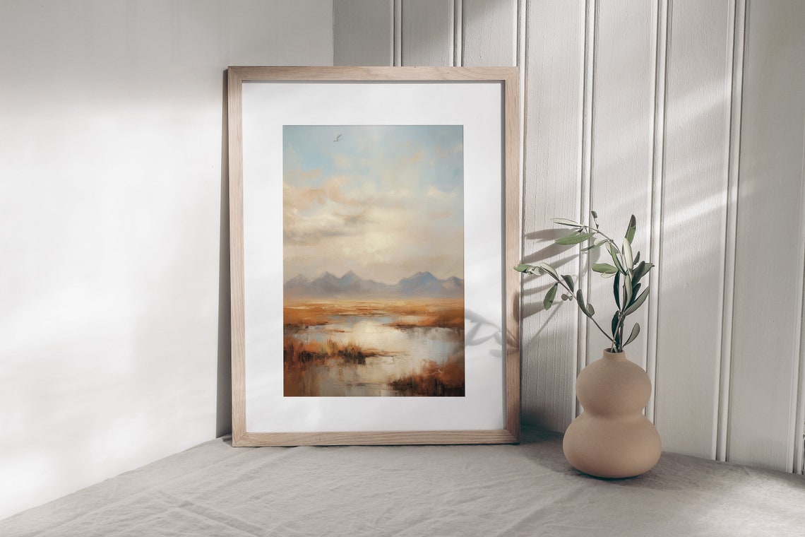 Golden Marsh Landscape With Distant Mountains Soft Sunrise Poster - Image 2