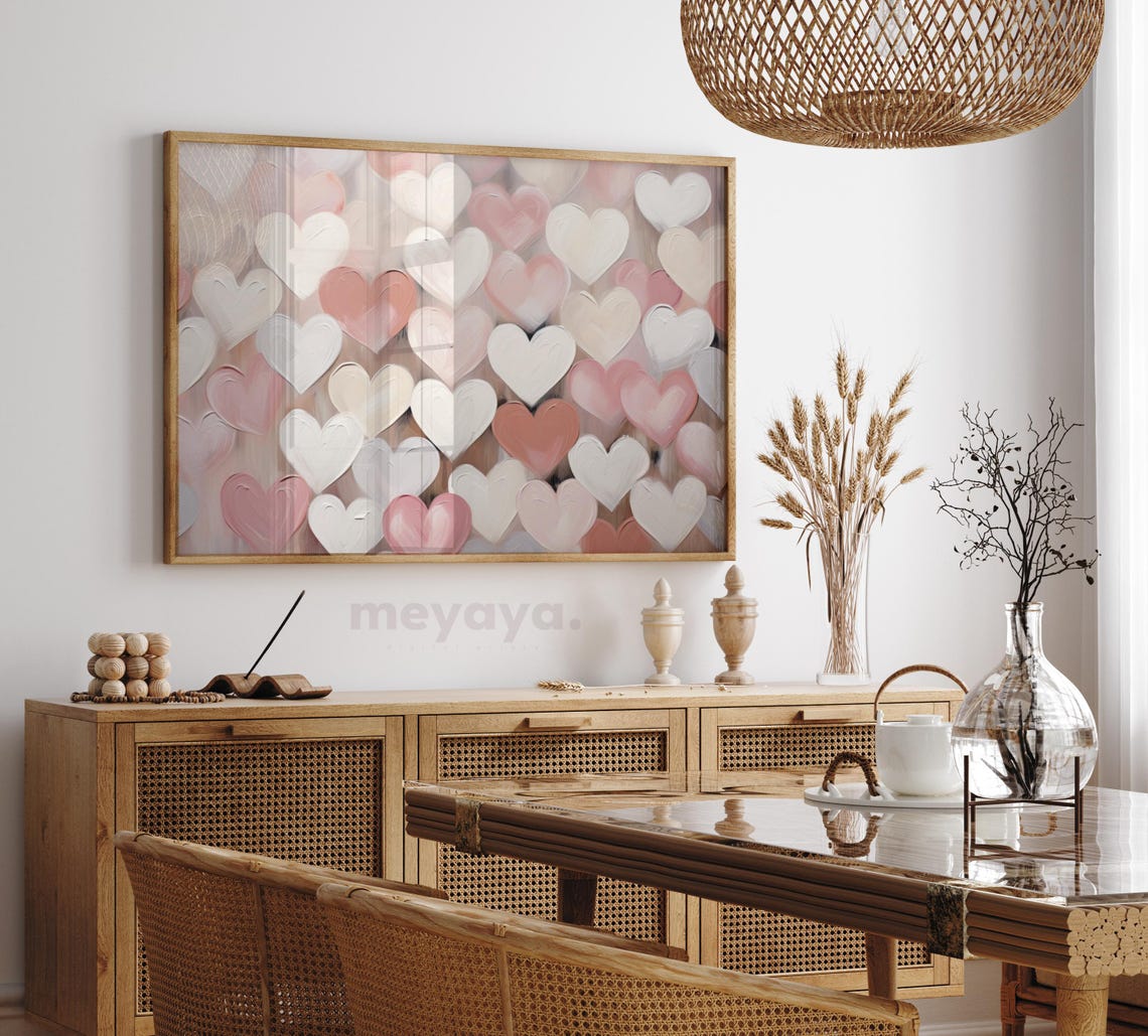 Blush Pink White Hearts Textured Romantic Valentines Wall Print - Image 4