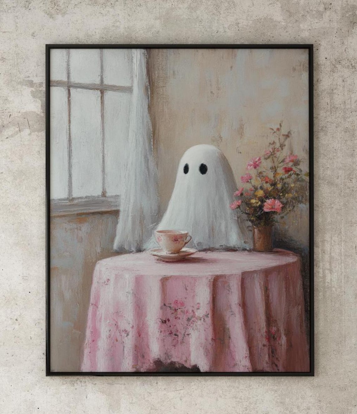 Cute Ghost Print, Pink Halloween Vintage Decor - Image 4