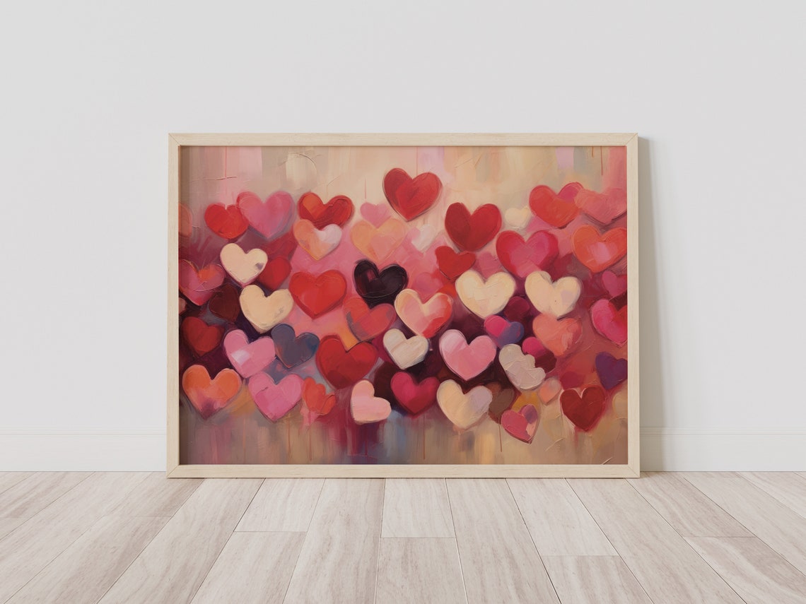 Vibrant Red Pink Coral Impasto Hearts Colorful Valentine Poster - Image 5