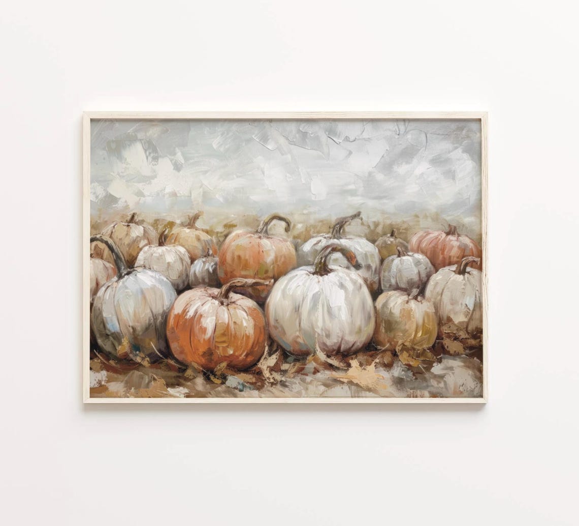 White And Orange Pumpkins Fall Harvest Rustic Still Life Poster - Image 3