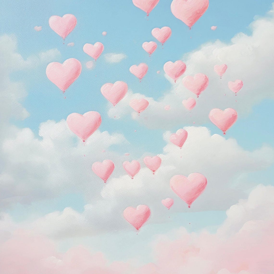 Pink Heart Balloons Floating In A Blue Cloudy Sky Dreamy Poster - Image 6