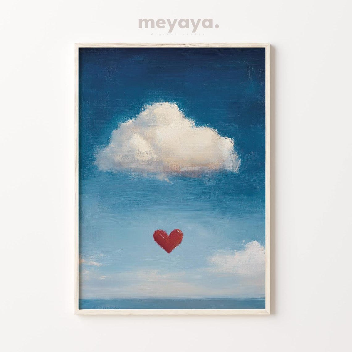 Red Heart Floating Blue Sky Cloud Surreal Romantic Wall Print - Image 3