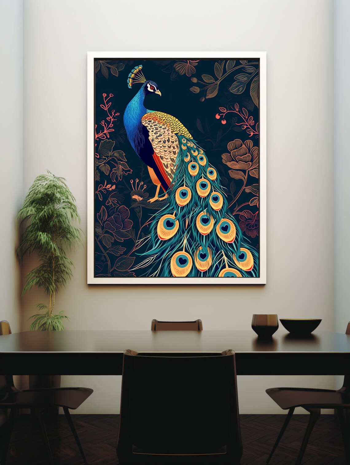 Blue Peacock Feather Print, Exotic Bird Wall Art - Image 7