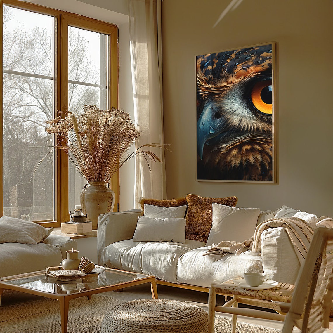 Owl Eye Extreme Close Up With a Fiery Orange Iris Detail Poster - Image 3