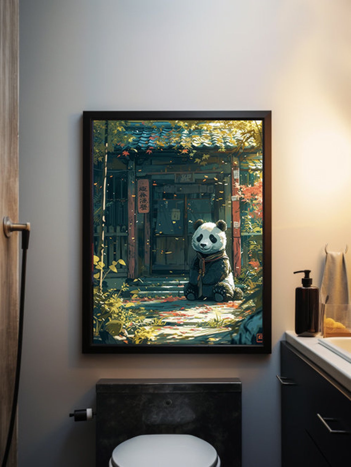 Cute Panda Cub Resting at a Japanese Temple Gate in Autumn Poster - Image 6