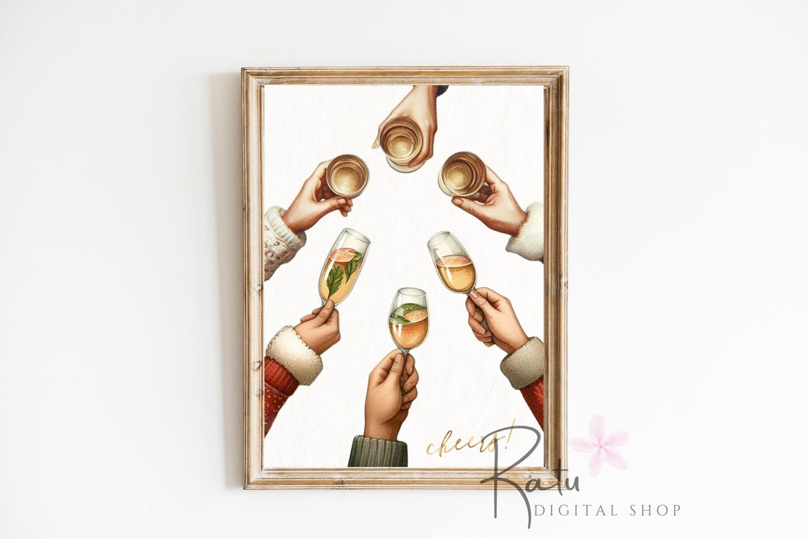 Christmas Bar Cart Print Watercolor Christmas Cheers Print Bar Cart Decor Christmas Wall Art Bar Cart Art Trendy Wall Art Drink Print - Image 3