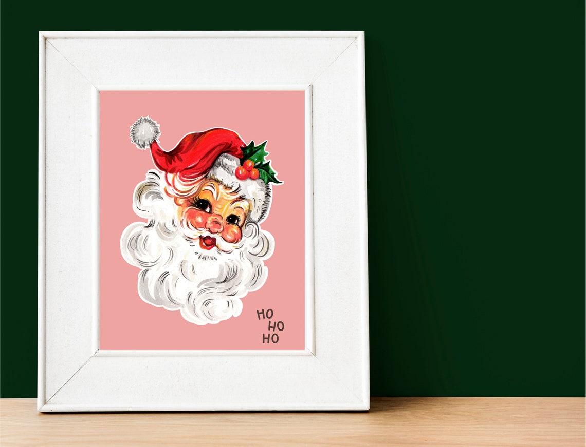 Retro Pink Santa Face Vintage Style Christmas Party Wall Poster - Image 3