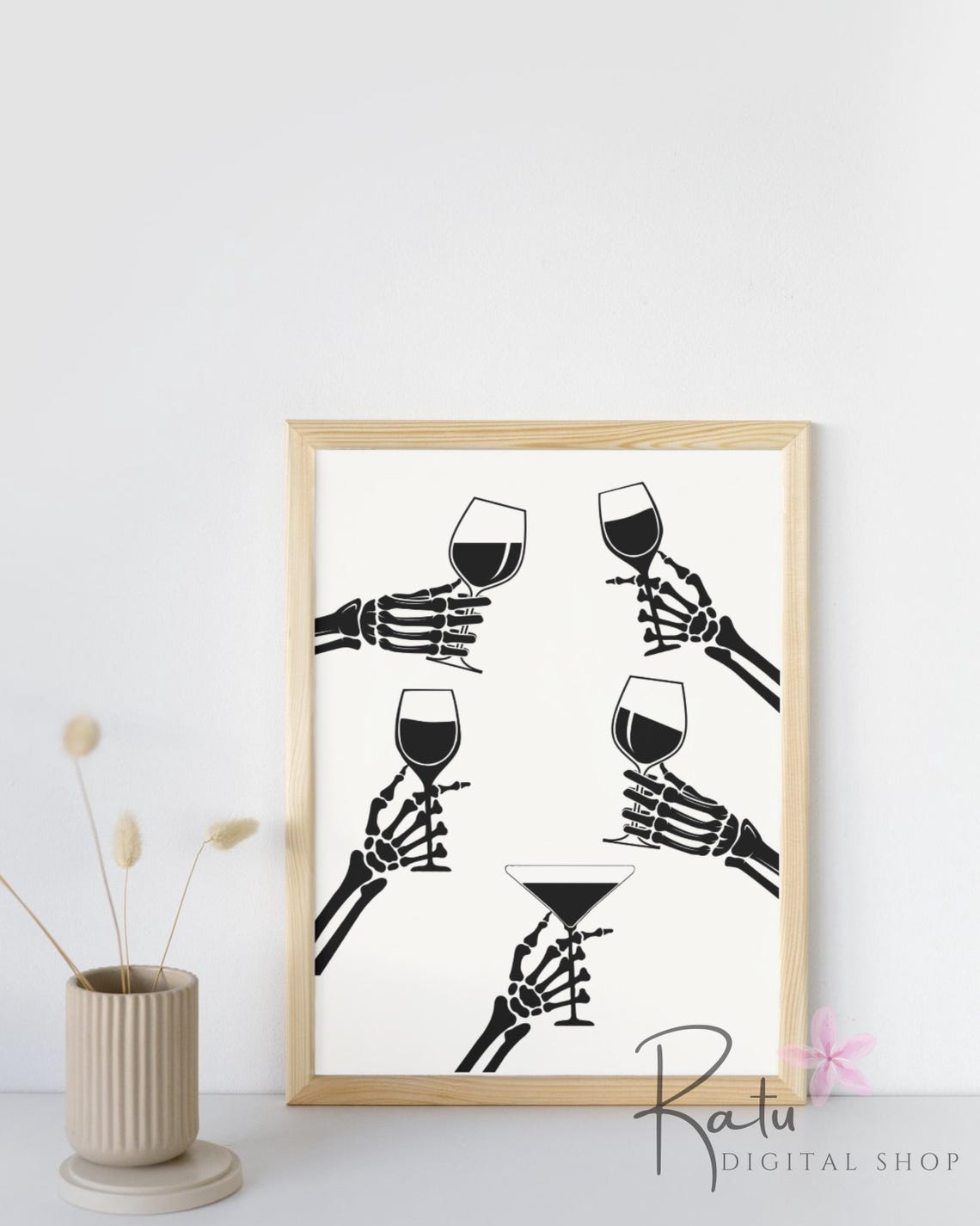 Skeleton Wine Cheers Halloween Halloween Wine Bar Funny Halloween Decor Bar Cart Print Cheers Print - Image 2