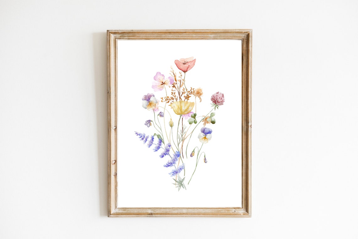 Pink Poppy Wildflower Bouquet Watercolor Floral Decor Poster