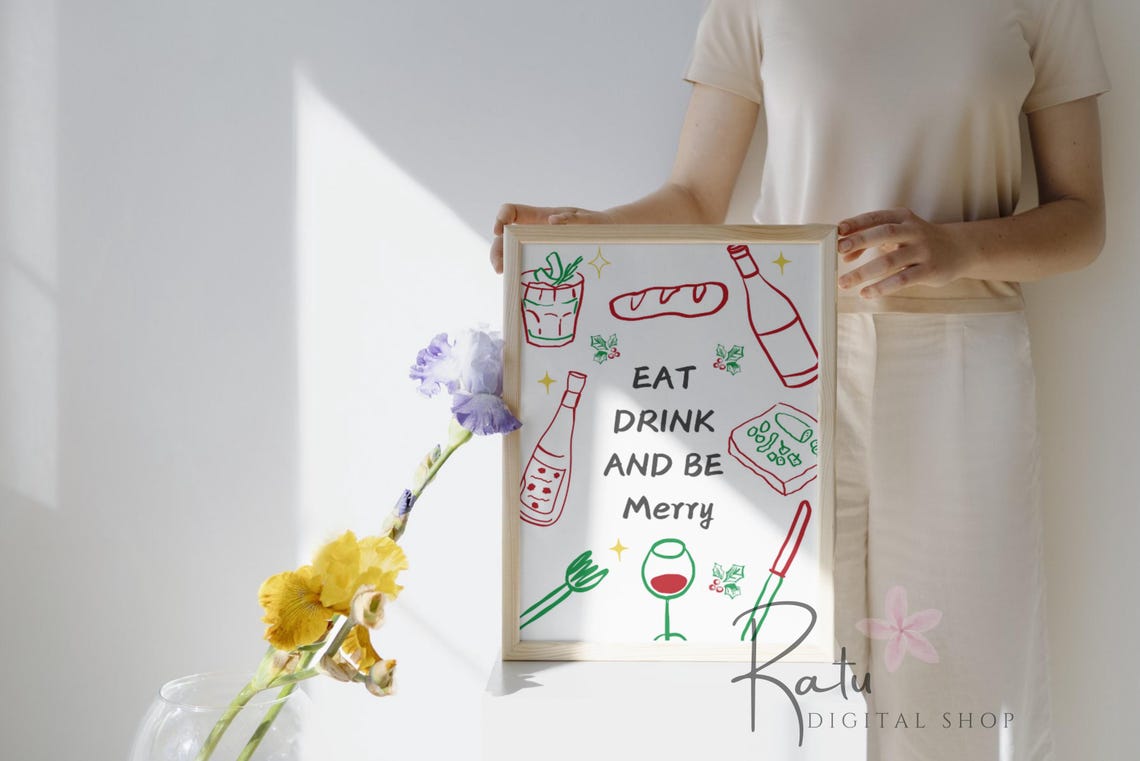 Eat Drink And Be Merry Christmas Dinner Holiday Quote Art Print - Image 2