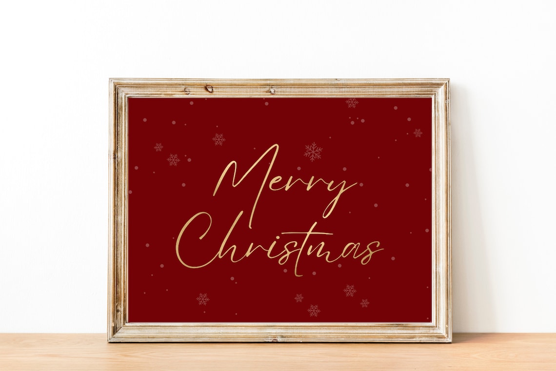 Merry Christmas Sign Art Print, Holiday Decor