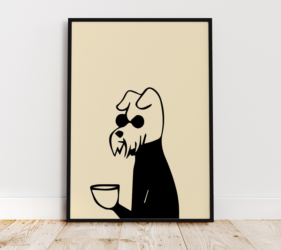 Dog Drinking Coffee Mid-Century Art Print - Image 2