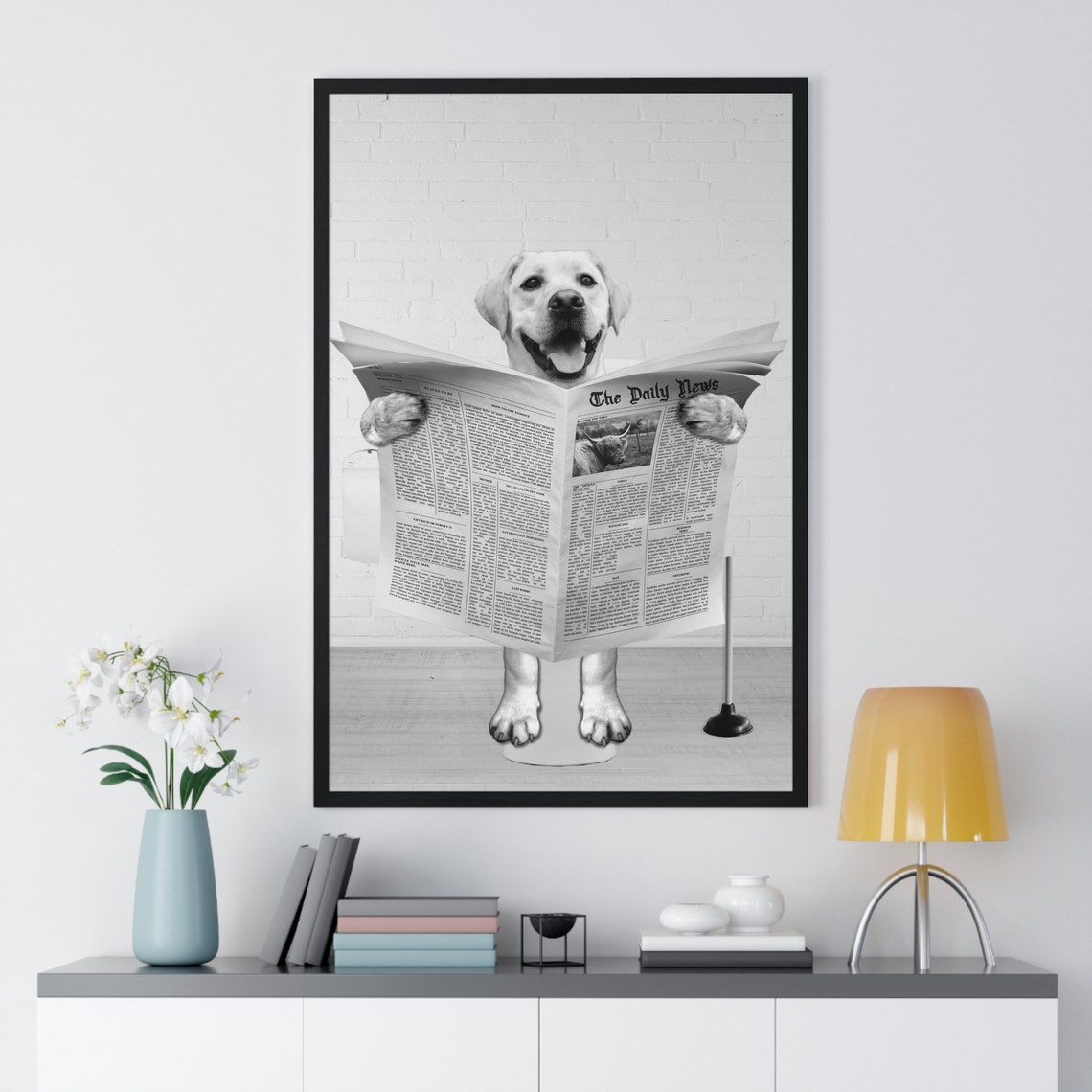 Grinning Yellow Labrador Reading The Daily News On The Toilet Poster - Image 2