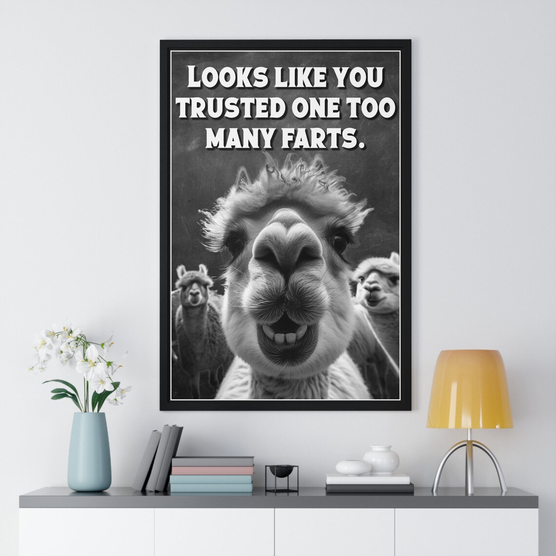 Alpaca Selfie Framed Close-Up Trusted One Too Many Farts Bathroom Poster - Image 2