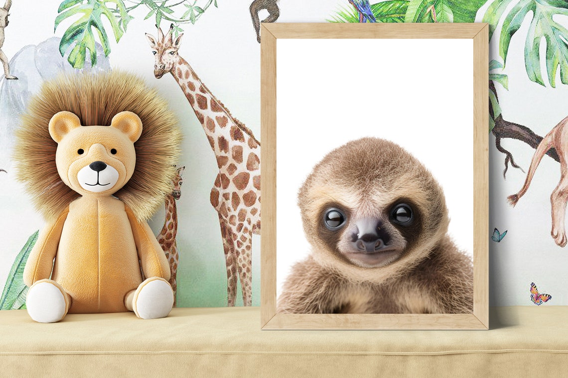 Baby Sloth Portrait with Big Eyes in Soft Color Nursery Poster