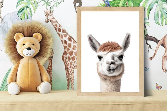 Curious Baby Alpaca Portrait in Soft Color Nursery Style Poster