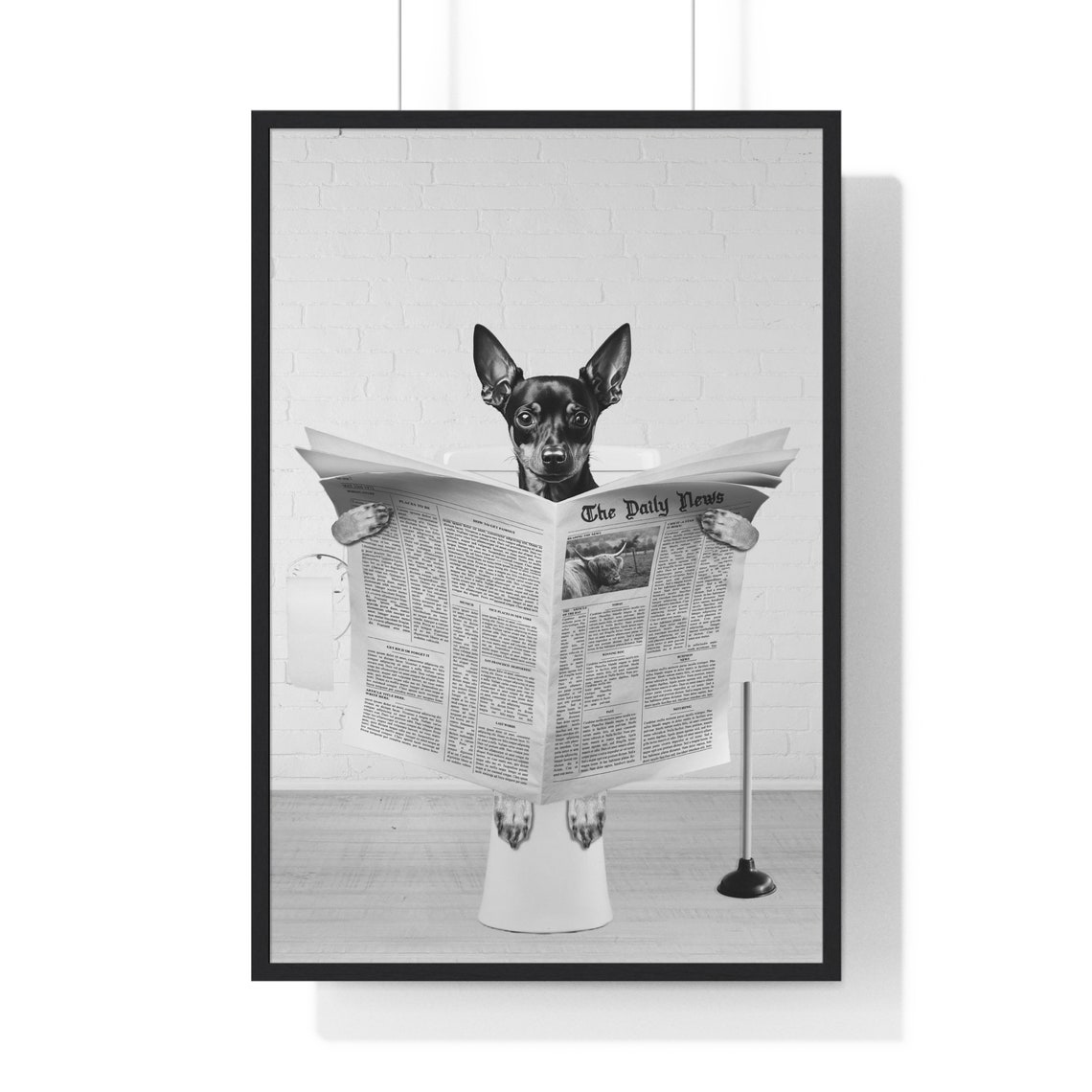 Miniature Pinscher Wall Art Funny Bathroom Print Toilet Poster Bathroom Art Miniature Pinscher Black And White
