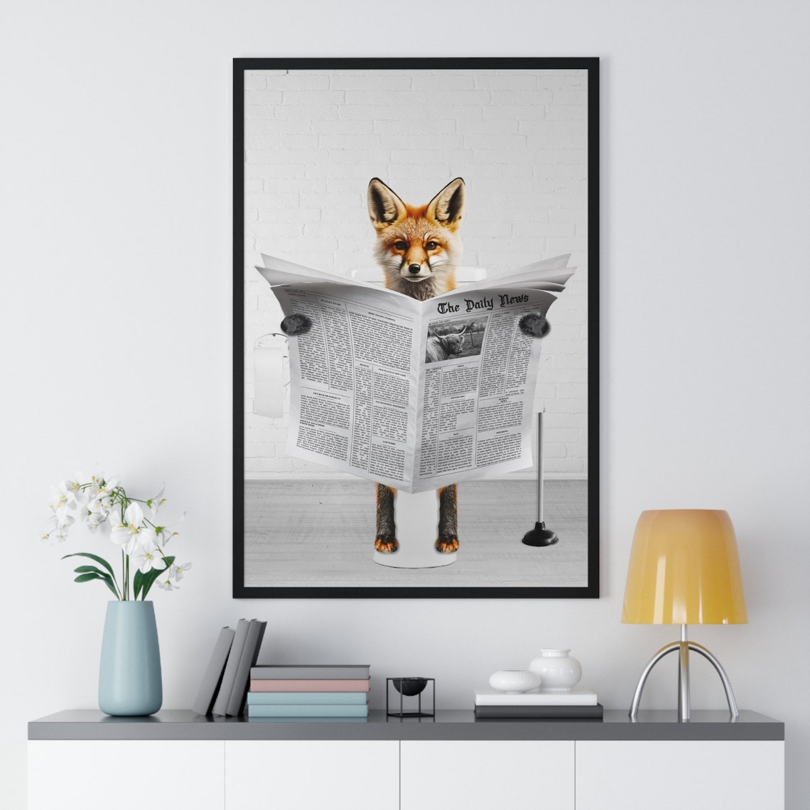 Red Fox Reading Newspaper Funny Bathroom Humor Animal Art Poster - Image 2
