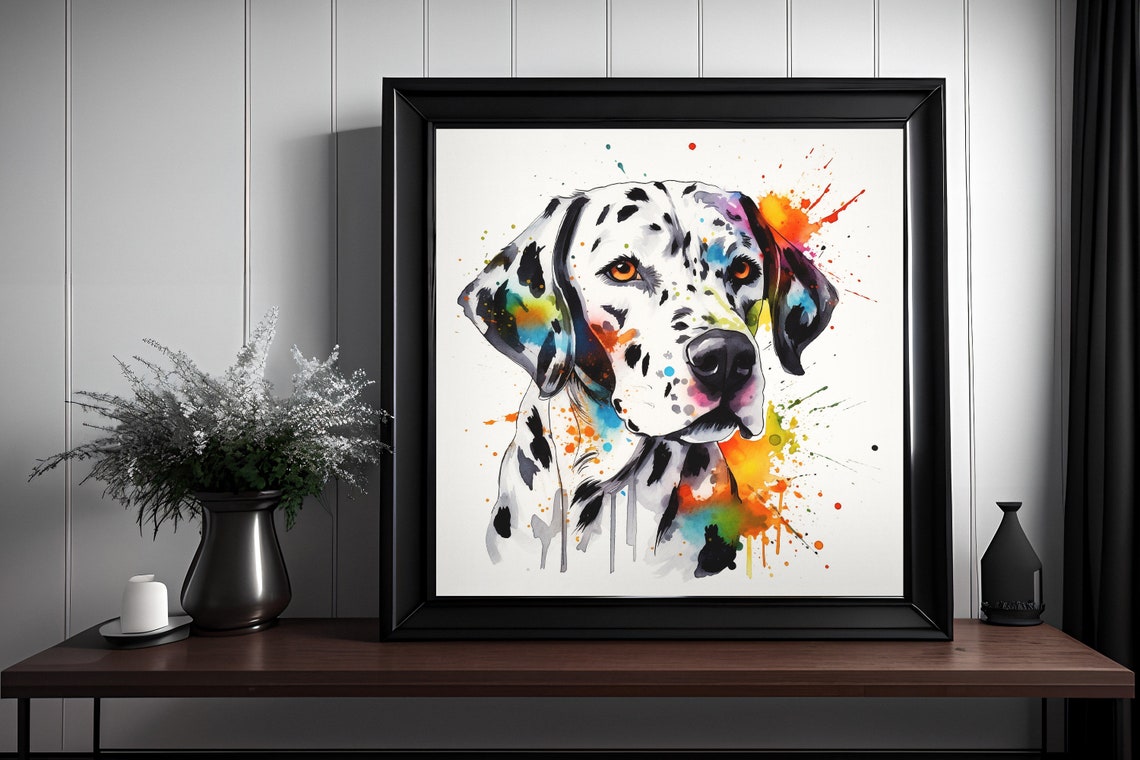 Dalmatian Watercolor Splatter Portrait Colorful Dog Art Poster