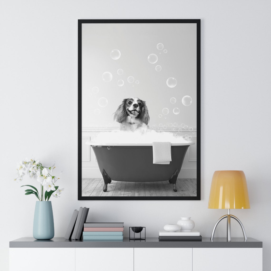 Cavalier King Charles Spaniel in a Bubble Bath Funny Bathroom Poster - Image 2